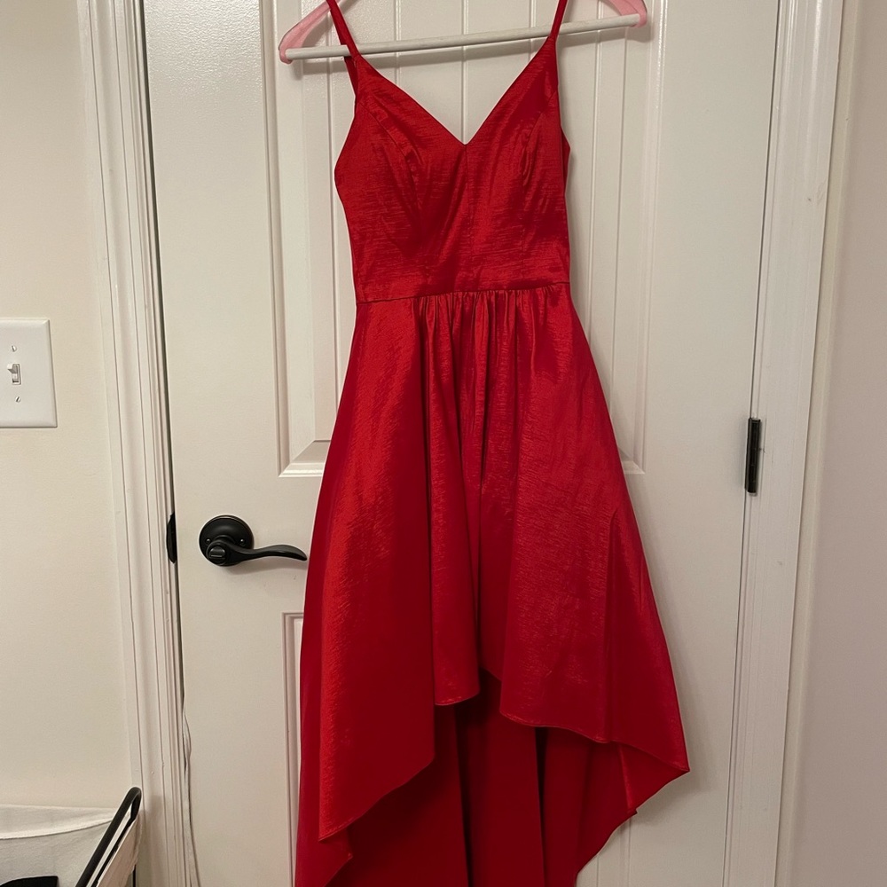 red high low satin dress